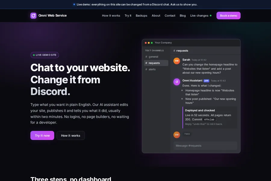 Homepage of the Omni Web Service live demo site